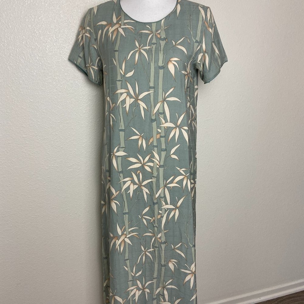 Vintage 90s Hawaiian Reserve Collection Dress 100% Silk Print Bamboo